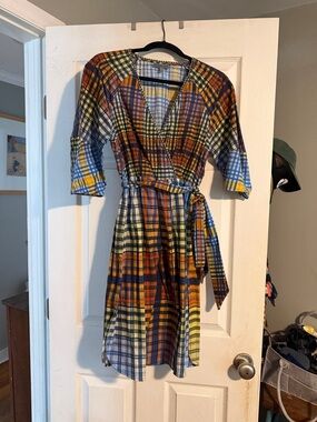 Plaid Wrap Dress in Multicolor - Women's Dress